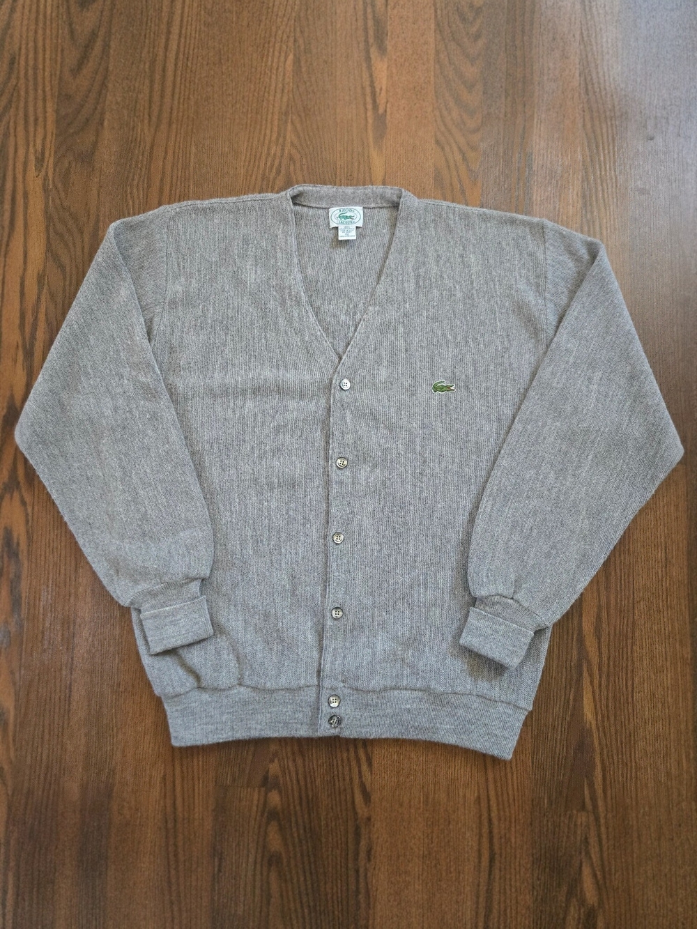 Vintage Lacoste Knit Cardigan 80s orlon acrylic gray sweater - Mens Large